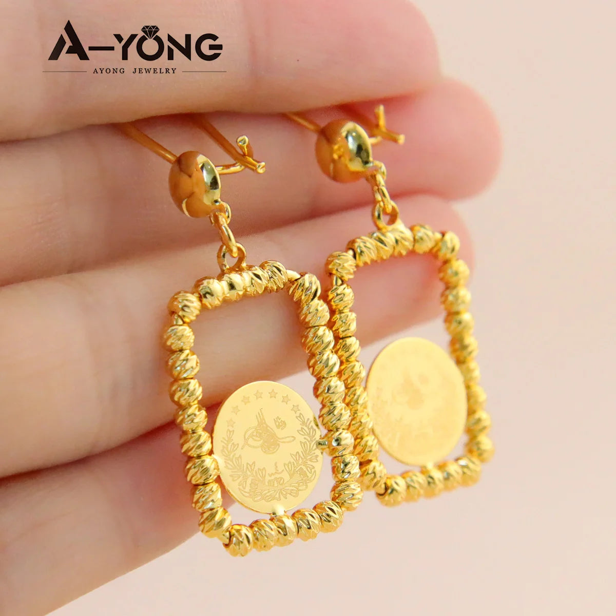 Arab Gold Color Drop Earrings 18K Copper Gold Plated Bead Turkish Fashion Dangle Earring Women Luxury Wedding Party Jewelry Gift