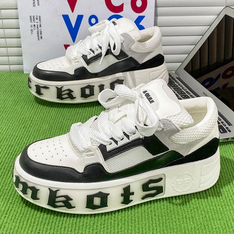 Sneakers Casual Men Designer White Shoes Fashion Microfiber Leather Fabric Breathable Height Increased Flat Platform Board Shoes
