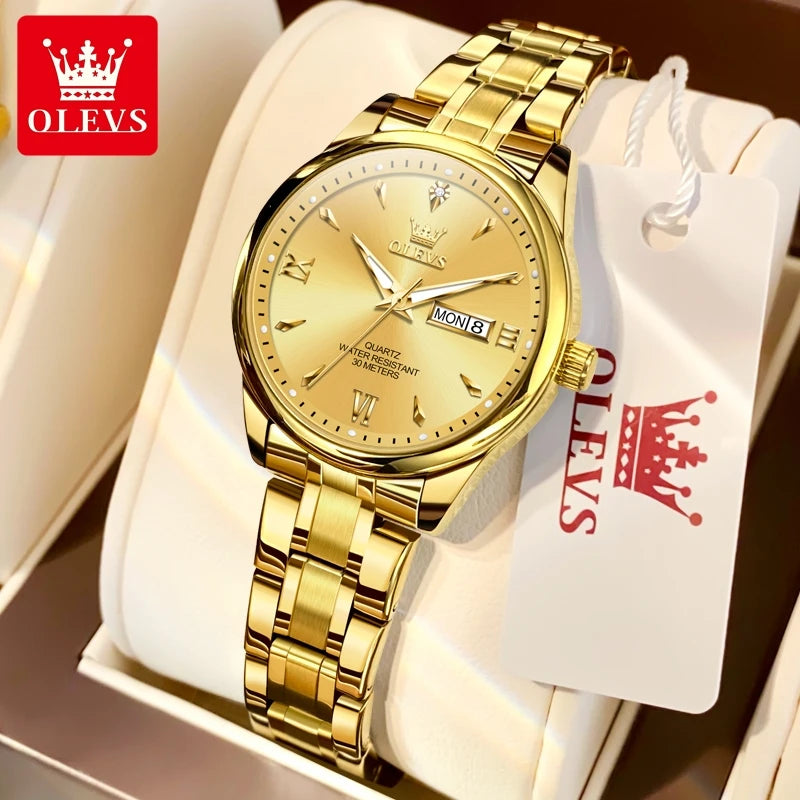 OLEVS Top Brand Couple watch Calendar Waterproof Luminous Quartz Watch for Men's and Lady's Original Fashion Lover's Watches