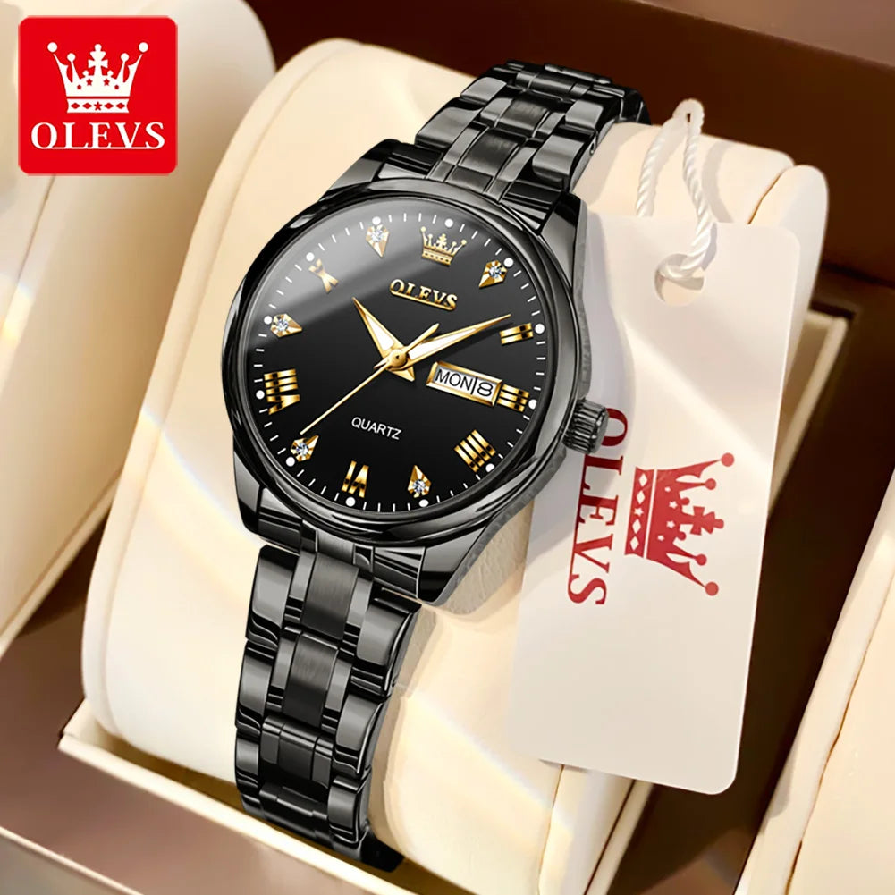 OLEVS 5563 Diamond Luxury Quartz Couple Watches Stainless Steel Waterproof Watch For Men Women Dual Calendar Fashion Hand Clock