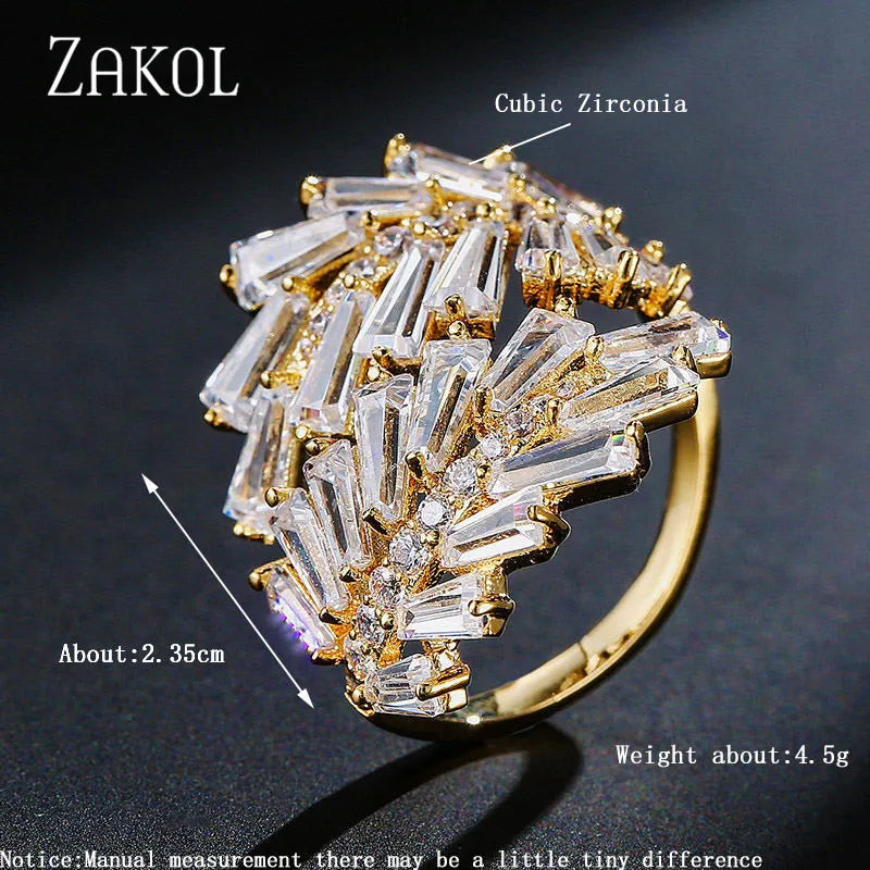 ZAKOL Fashion White Zirconia Leaf Open Rings for Girl Trendy Crystal Wing Finger Adjust Ring Party Women Jewelry