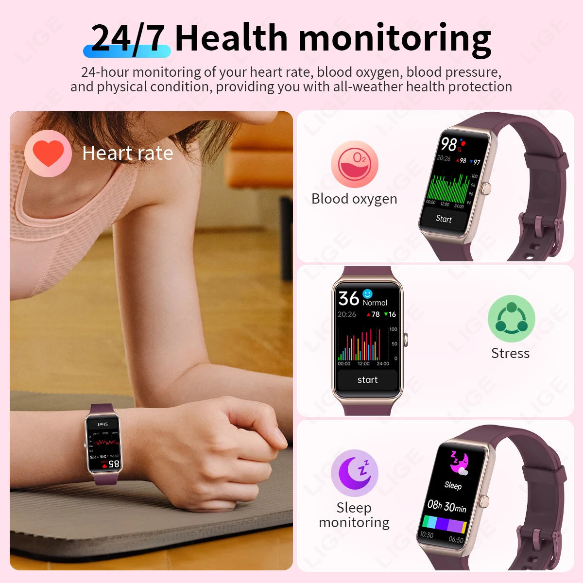 LIGE Smart Watch Women Men Bluetooth Connected Phone Music Fitness Sports Bracelet Sleep Monitor 1.47-inch Man Smartwatch Women