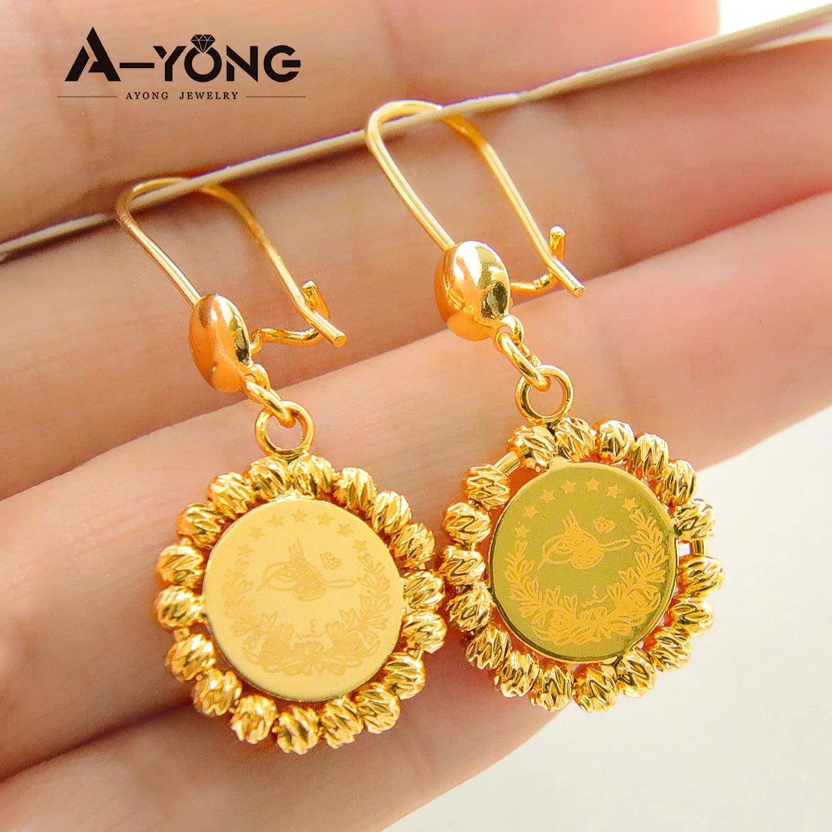 Arab Gold Color Drop Earrings 18K Copper Gold Plated Bead Turkish Fashion Dangle Earring Women Luxury Wedding Party Jewelry Gift