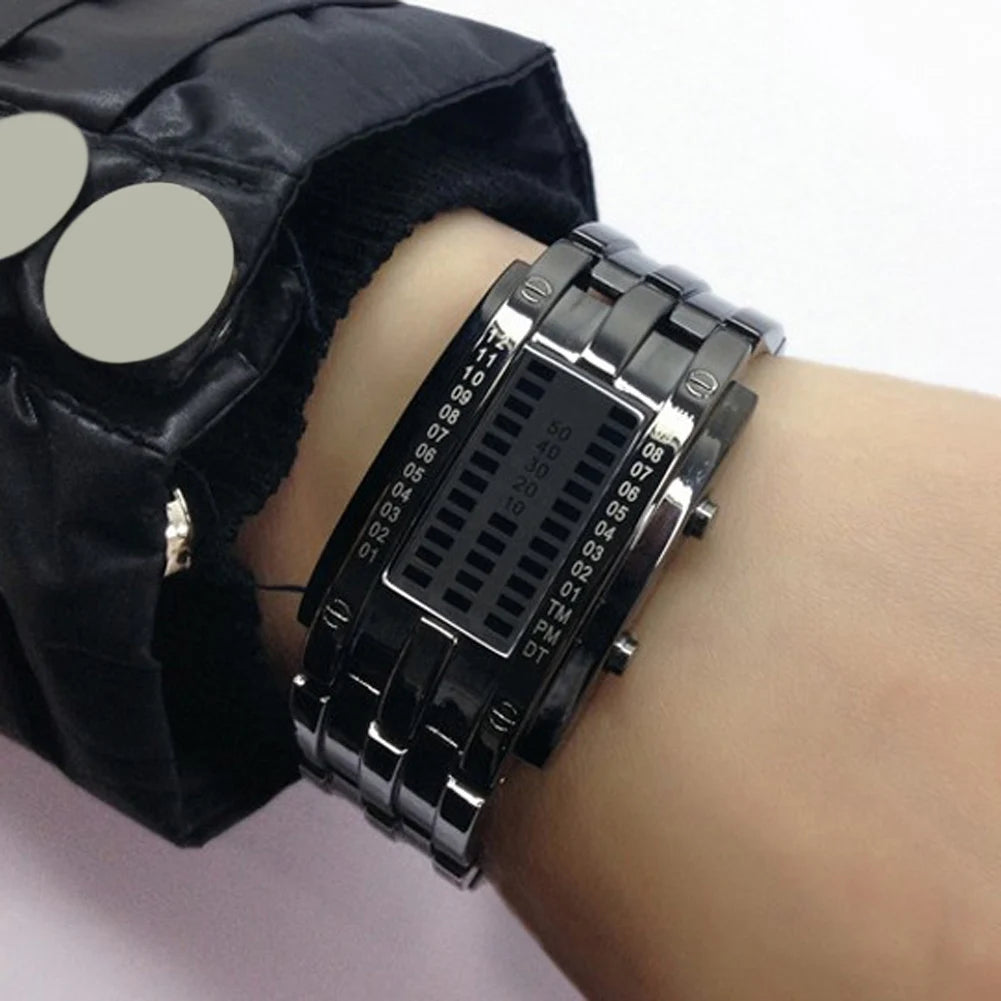 Luxury Lovers' Wristwatch Waterproof Men Women Stainless Steel Blue Binary Luminous LED Electronic Display Sport Watches Fashion