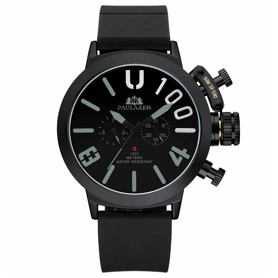 Automatic Self Wind Mechanical Rubber Strap Black Silver Boat Case Orange Blue Yellow Grey Classic U Men Watch