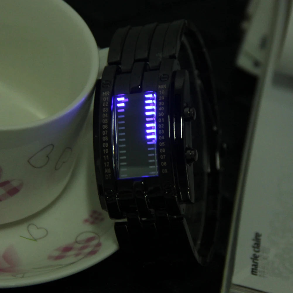 Luxury Lovers' Wristwatch Waterproof Men Women Stainless Steel Blue Binary Luminous LED Electronic Display Sport Watches Fashion