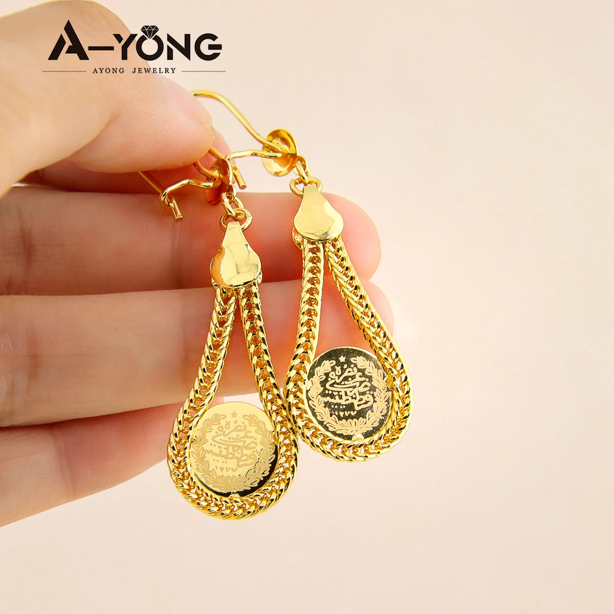 Arab Gold Color Drop Earrings 18K Copper Gold Plated Bead Turkish Fashion Dangle Earring Women Luxury Wedding Party Jewelry Gift