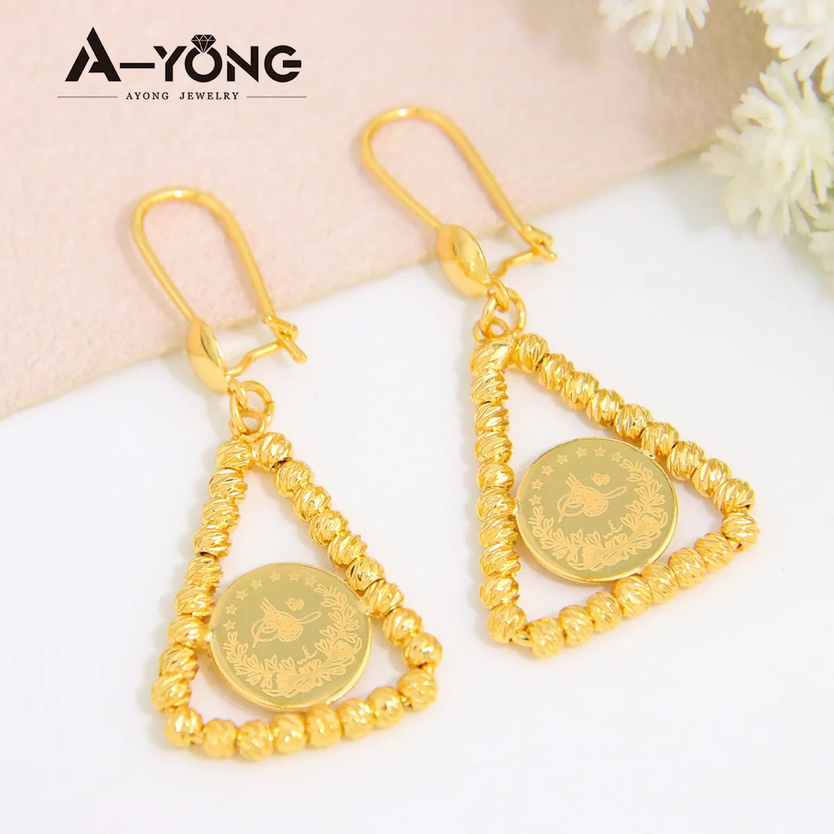 Arab Gold Color Drop Earrings 18K Copper Gold Plated Bead Turkish Fashion Dangle Earring Women Luxury Wedding Party Jewelry Gift