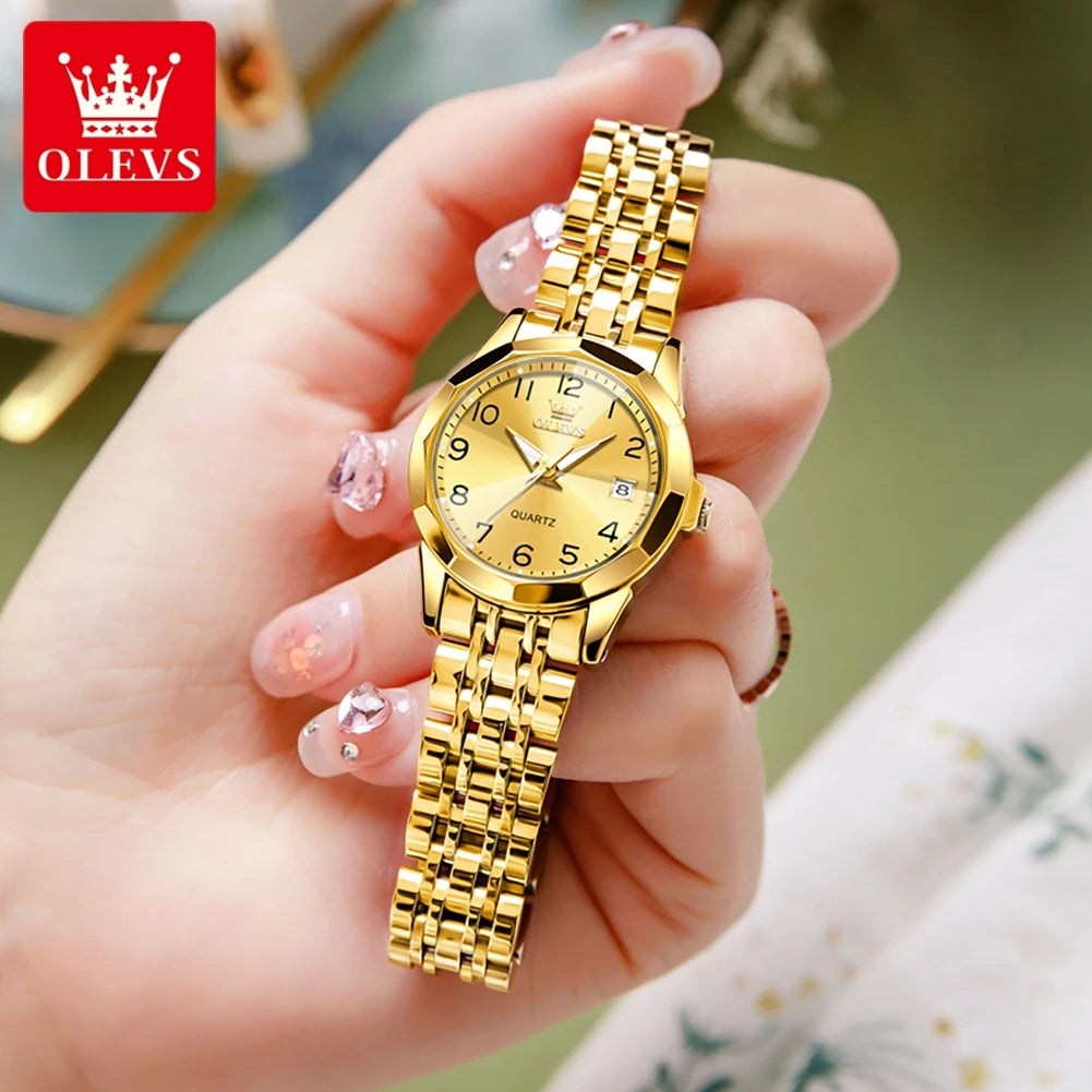 OLEVS 9970 New Luxury Quartz Couple Watch For Men Women Number Dial Rhombus Mirror Hand Clock Stainless Steel Original Watches