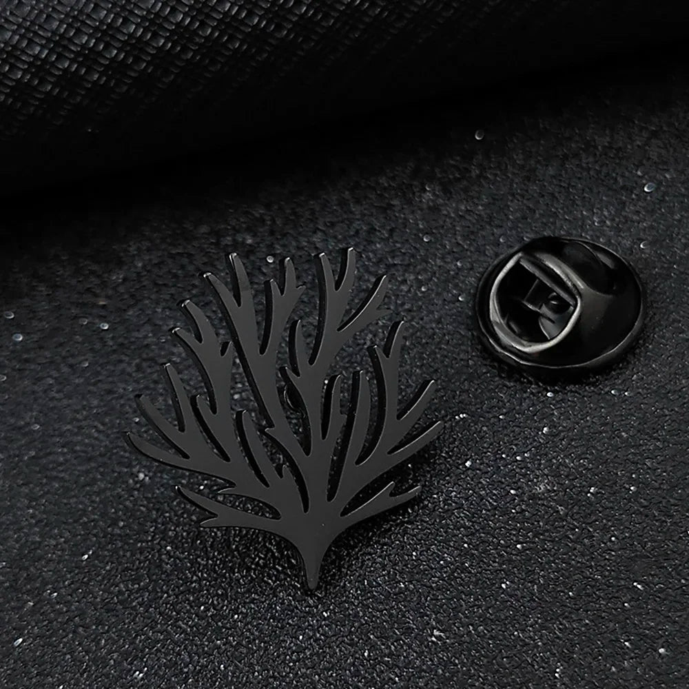 Stainless Steel Seaweed Tree Brooch for Men Suit Lapel Pins Men Jewelry Accessories Personalized Wedding Party Gifts for Dad