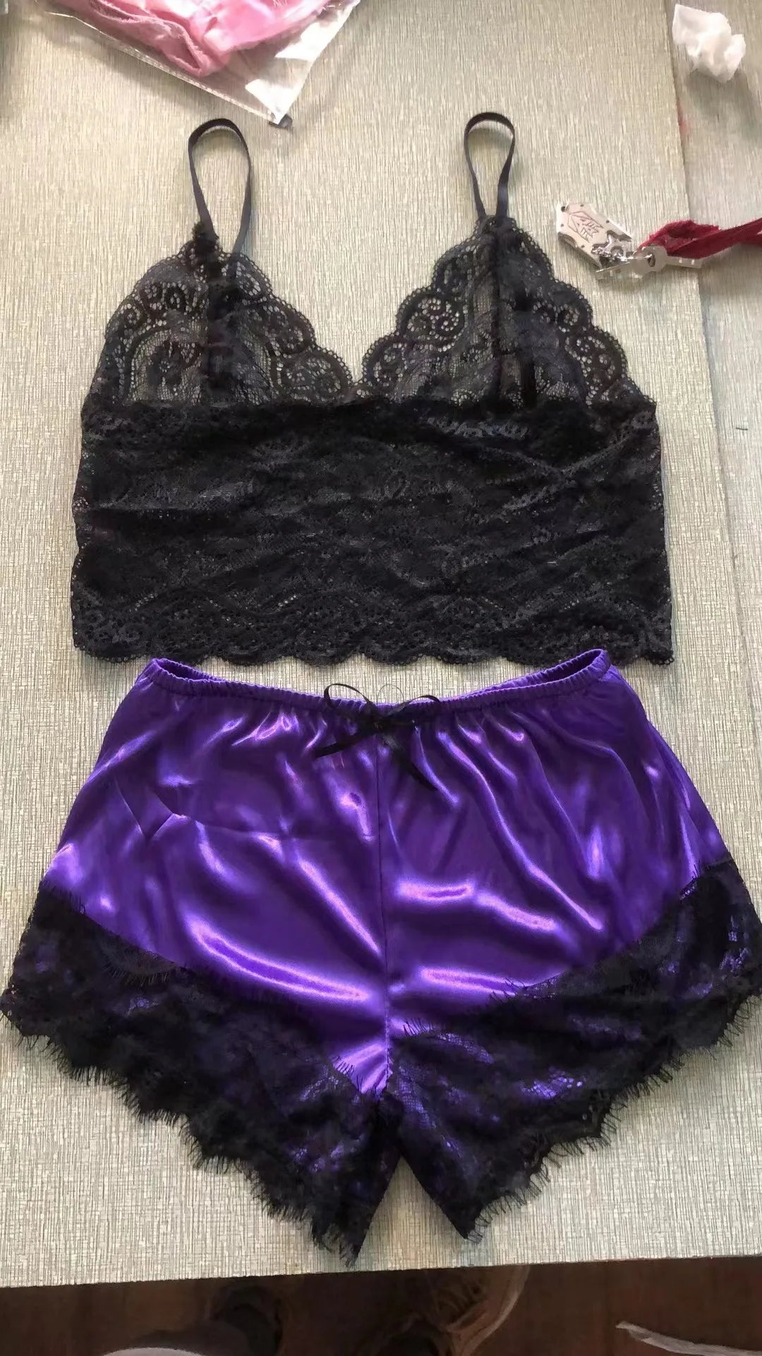 Women Fashion Elegant Pajama Sets Women Lace Silk Sleepwear Sexy Lingerie Crop Tops and Shorts Babydoll Loungewear Pijamas